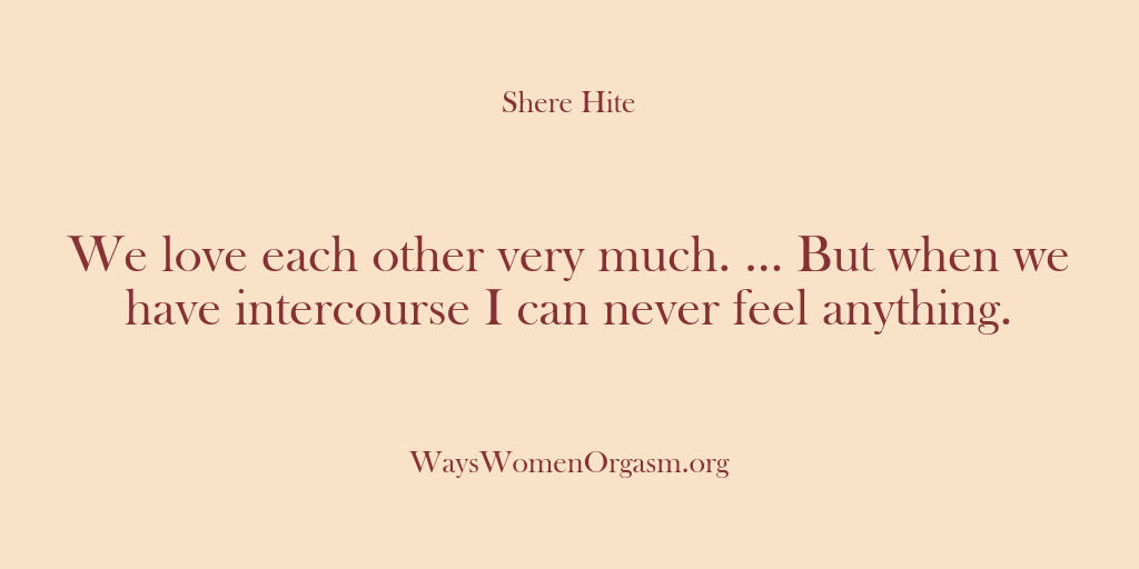 Shere Hite – We love each other very much. …