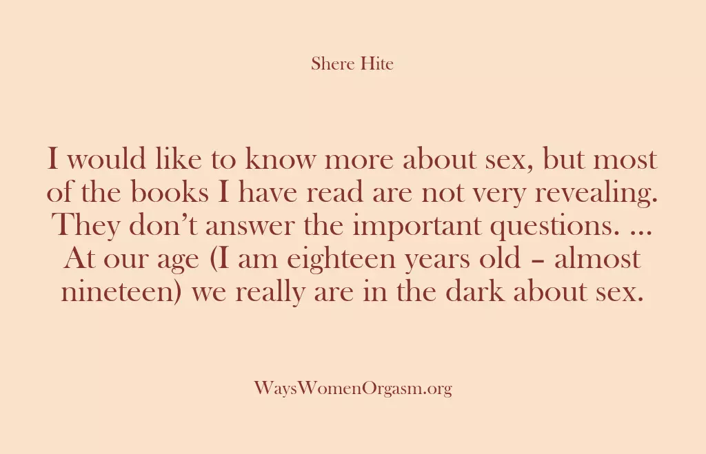 I would like to know more about sex, but most of the…