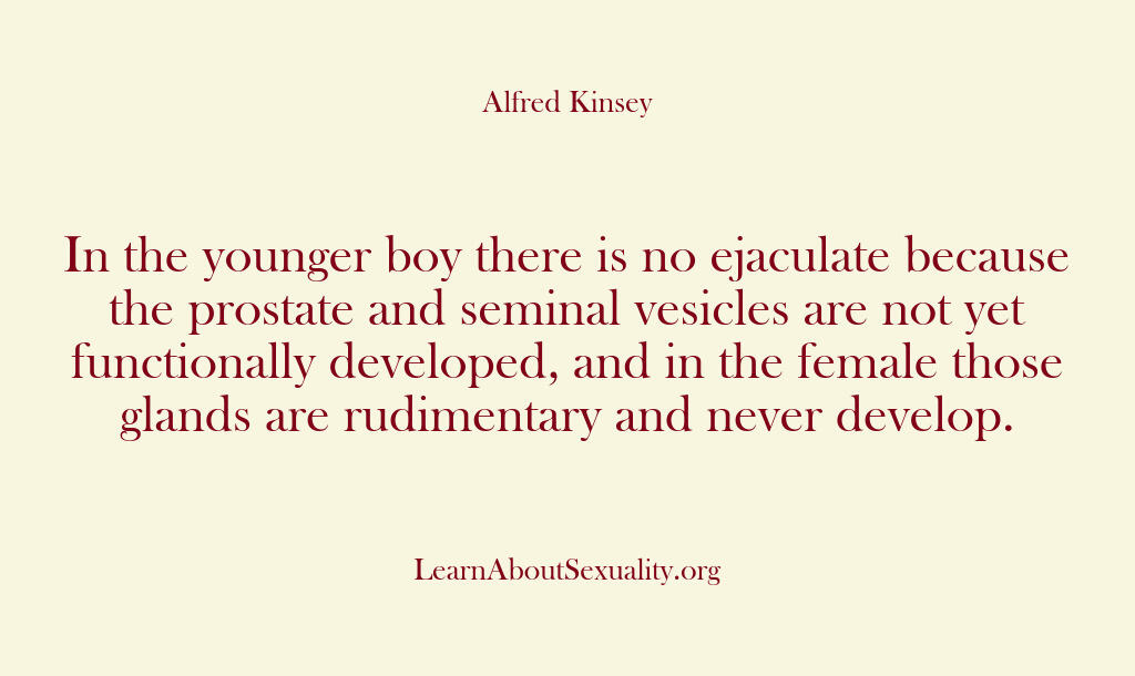 Alfred Kinsey Male Sexuality – In the younger boy there is no…