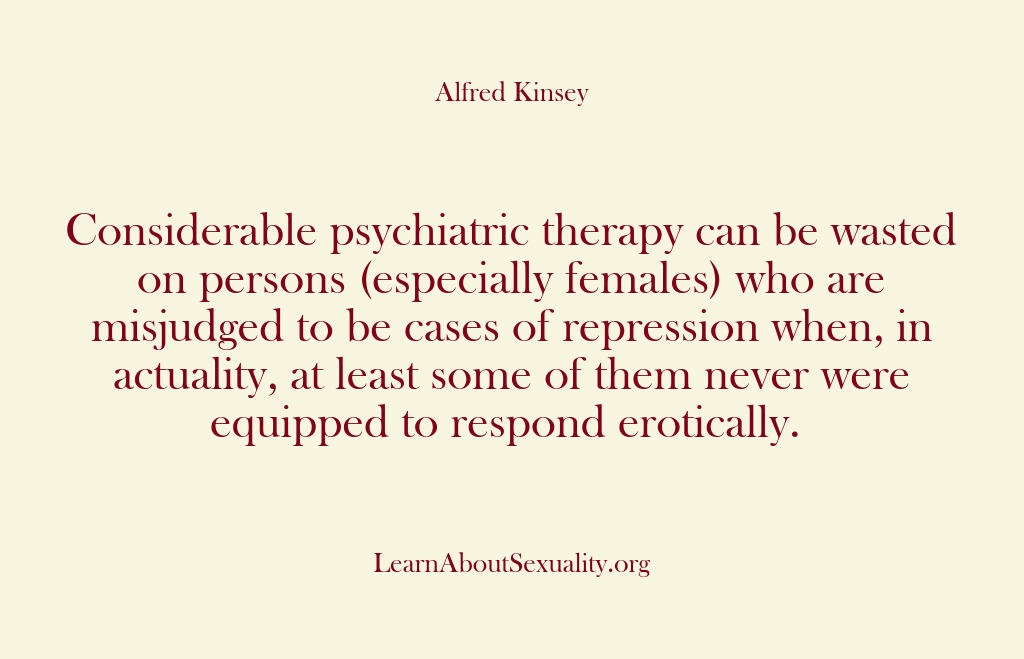 Alfred Kinsey Male Sexuality – Considerable psychiatric thera…