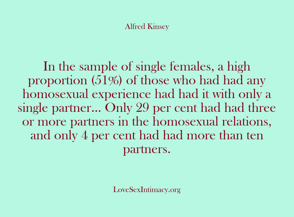 Alfred Kinsey Female Sexuality – In the sample of single female…
